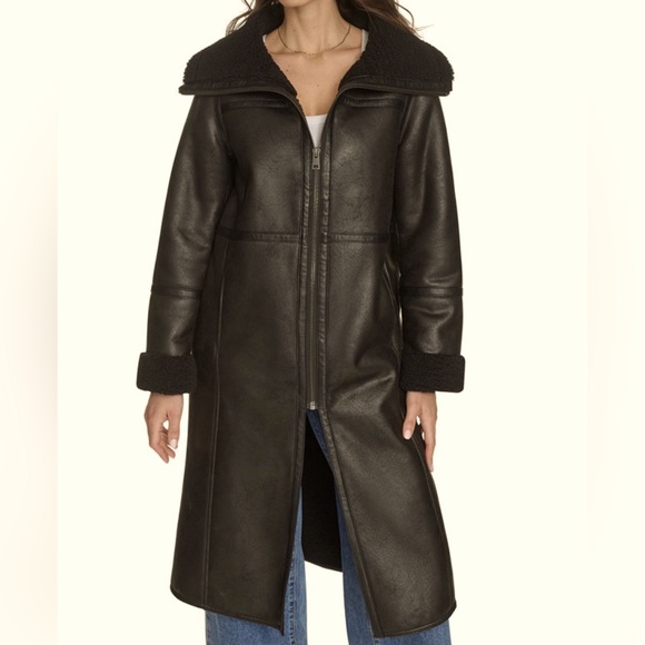Levi's Jackets & Blazers - Levi’s Women’s Faux Shearling black funnel Coat 3/4 length NEW WITH TAGS